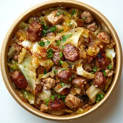 "Simple cabbage and sausage recipe with hearty vegetables"