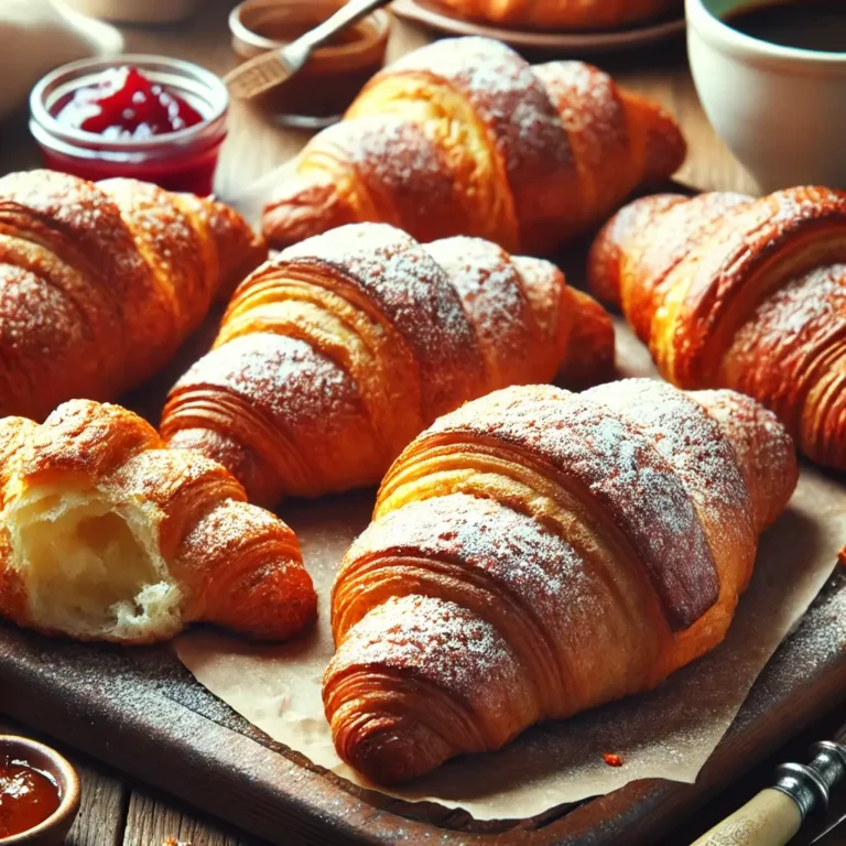 Freshly baked Gipfeli on a wooden table.