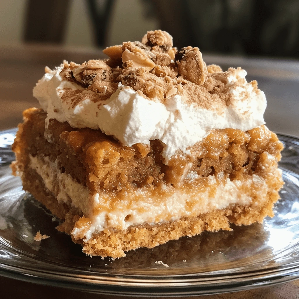 A freshly baked pumpkin dump cake with a golden, buttery topping and spiced pumpkin filling.