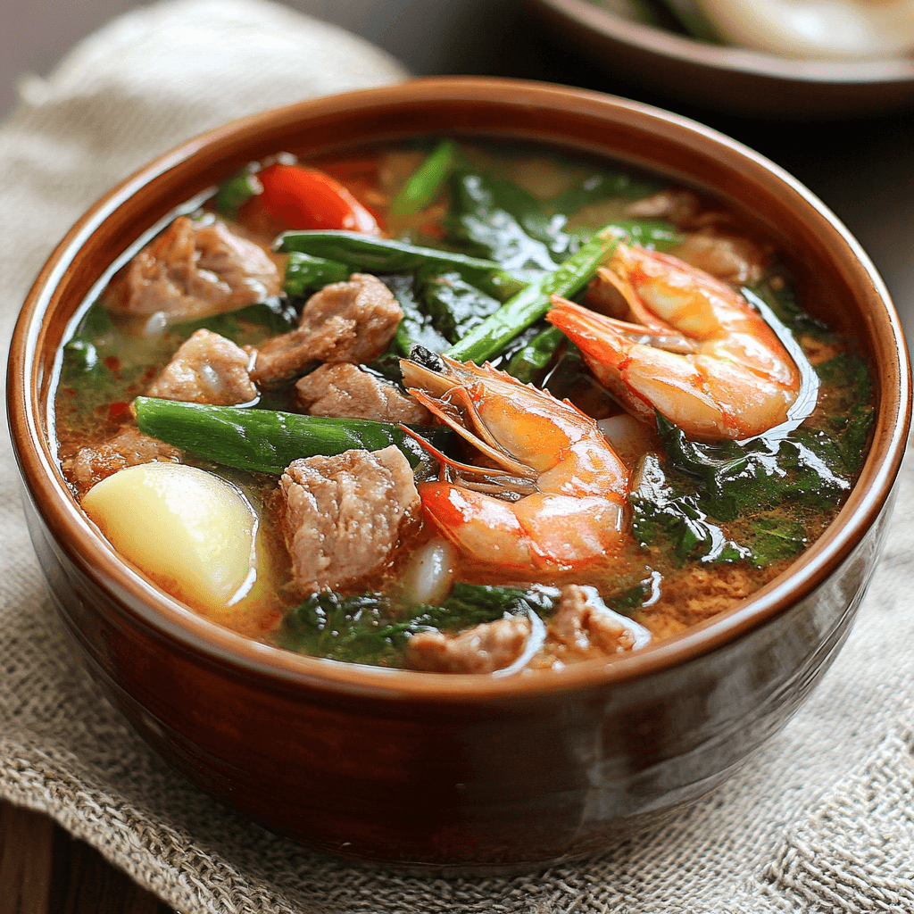 "Traditional Filipino Sinigang Soup"