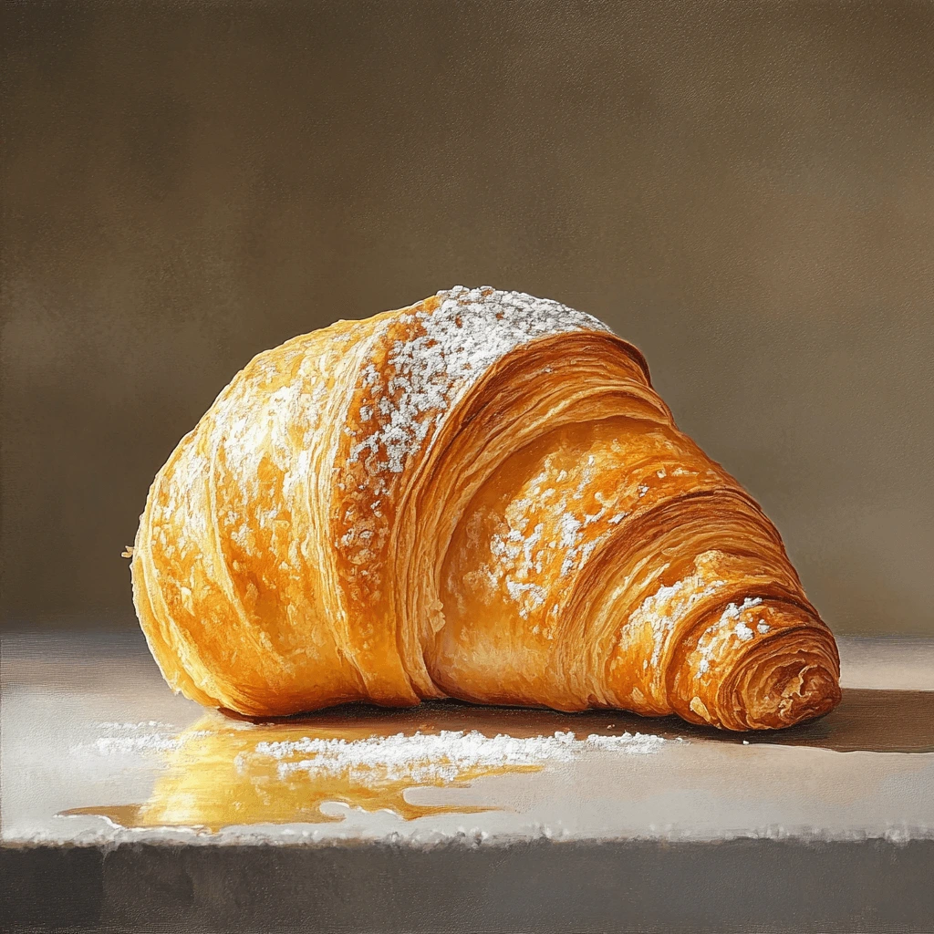 A freshly baked Gipfeli on a plate, showcasing its golden, flaky layers