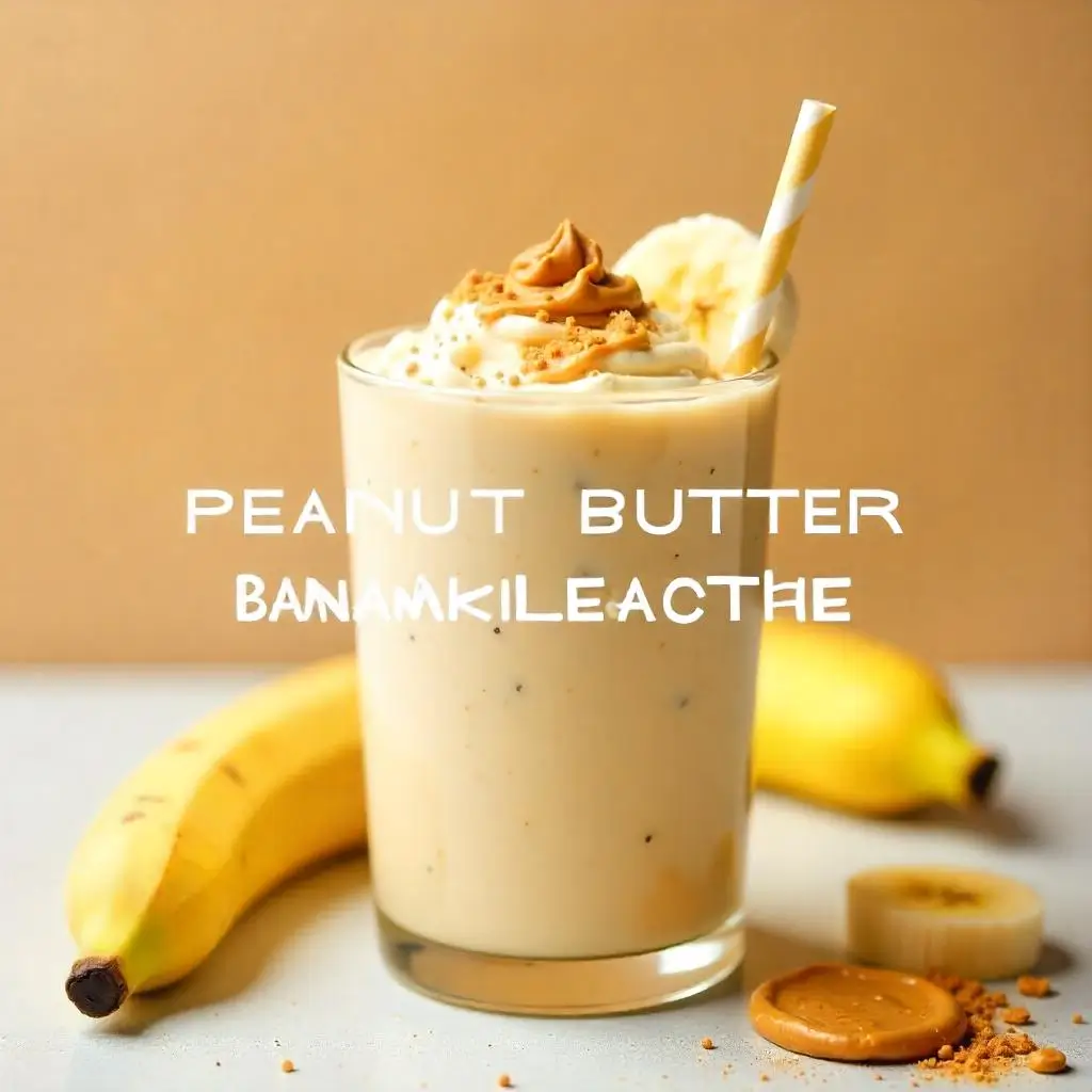 "Person holding peanut butter banana smoothie glass at breakfast table with fresh bananas and natural peanut butter jar"