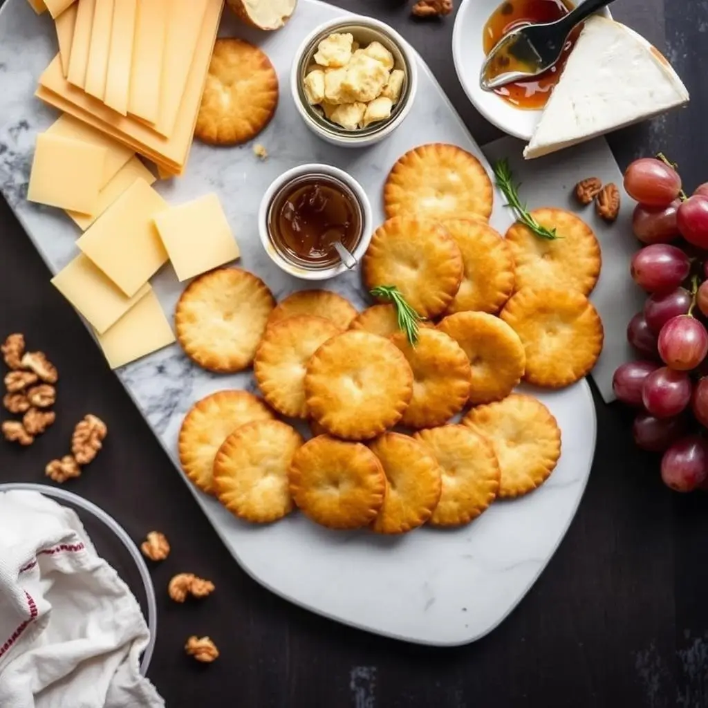 A styled final product shot showing the crackers in an entertaining context