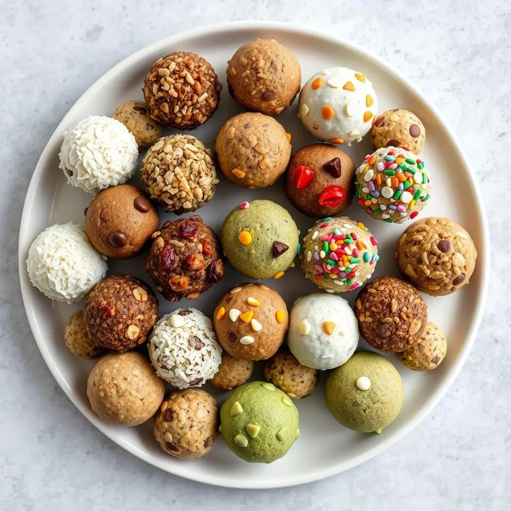 "Variety of customized energy balls showing different flavors and mix-ins"