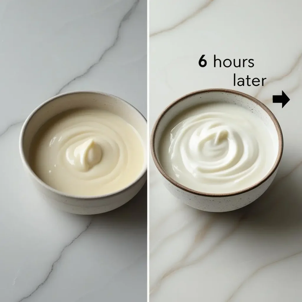 Cashew yogurt before and after fermentation transformation"
